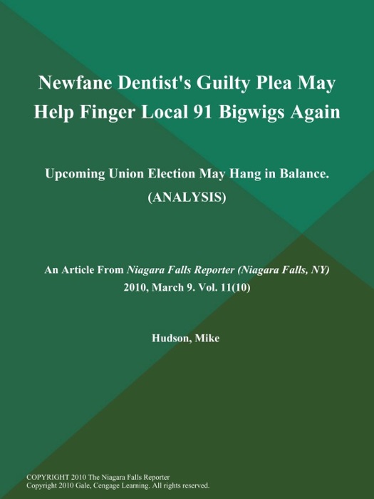 Newfane Dentist's Guilty Plea May Help Finger Local 91 Bigwigs Again: Upcoming Union Election May Hang in Balance (ANALYSIS)