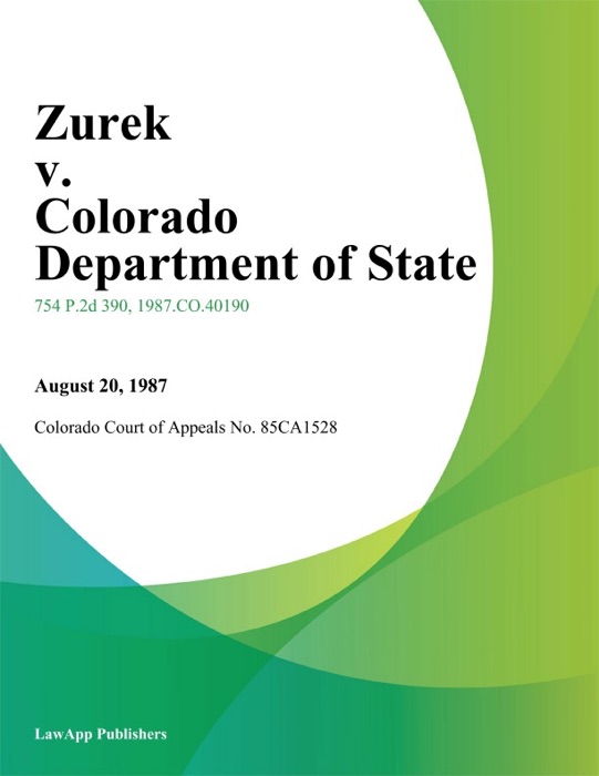 Zurek v. Colorado Department of State