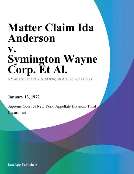 Matter Claim Ida Anderson v. Symington Wayne Corp. Et Al.