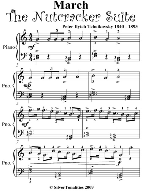 March the Nutcracker Suite Easiest Piano Sheet Music by Pyotr Ilyich