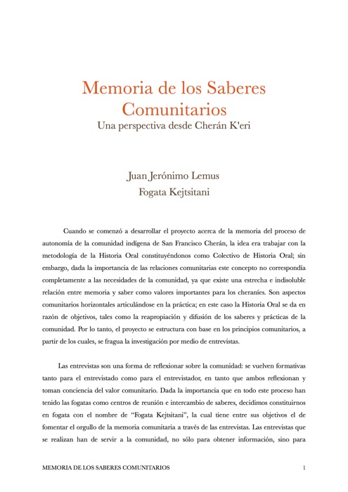 Memoria de los Saberes Comunitarios