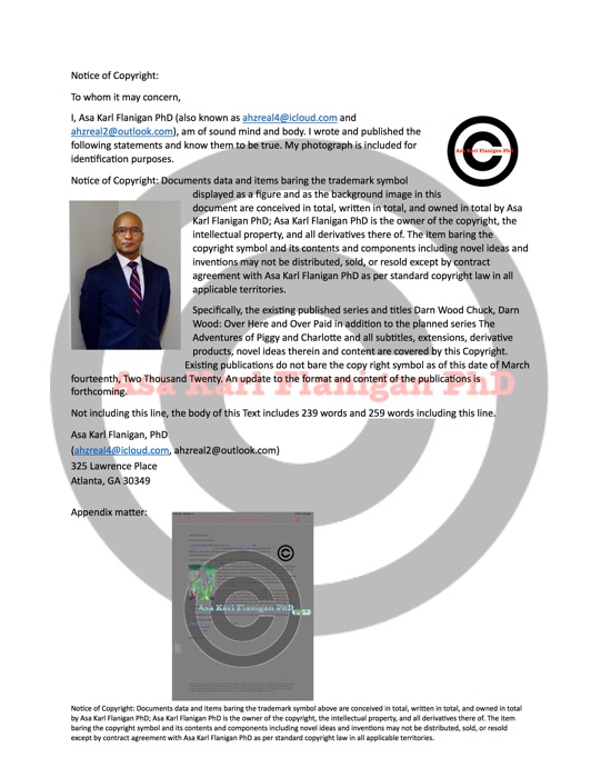 Notice of Copyright by Asa Karl Flanigan PhD 03.14.2020