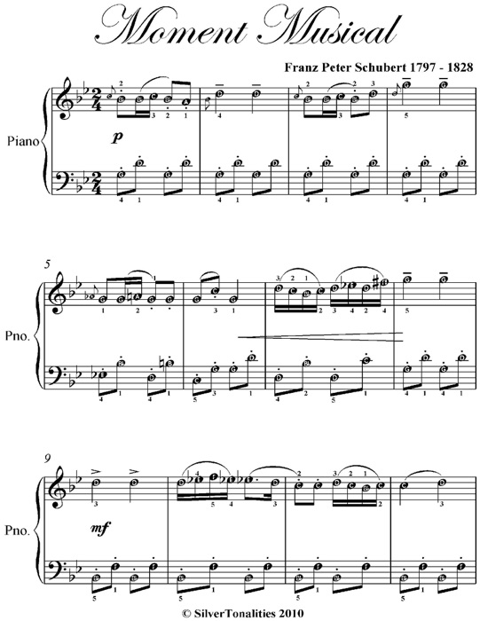 Moment Musical Easy Piano Sheet Music