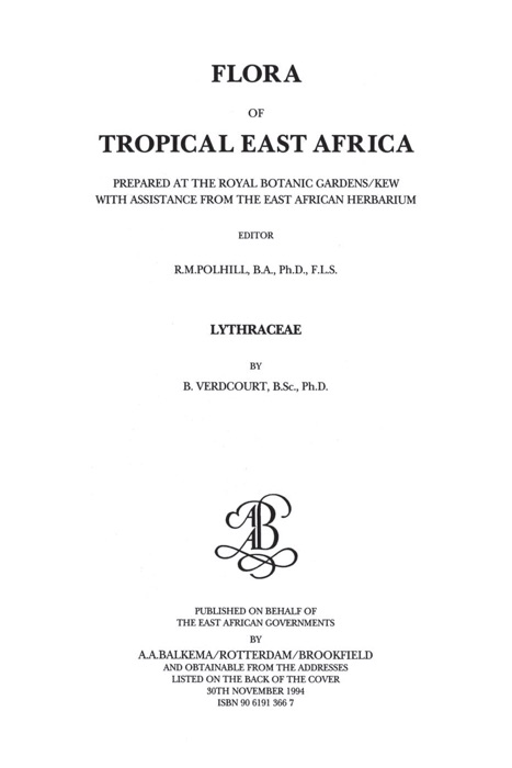 Flora of Tropical East Africa - Lythraceae (1994)