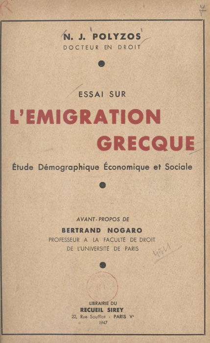 Essai sur l'émigration grecque