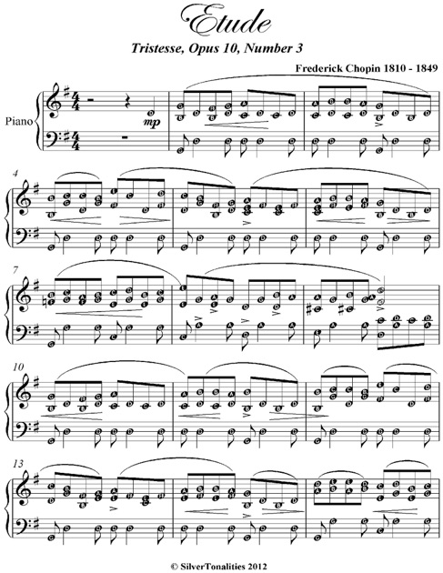 etude opus 10 number 3 tristesse easy intermediate piano sheet music chopin tristesse sheet music