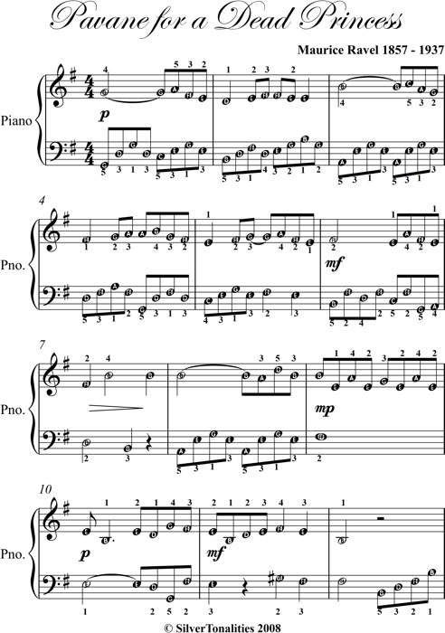 Pavane for a Dead Princess Easy Piano Sheet Music