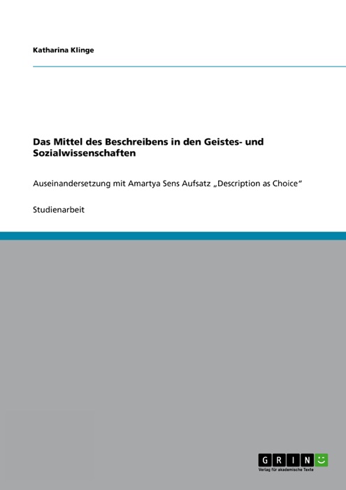 Das Mittel des Beschreibens in den Geistes- und Sozialwissenschaften