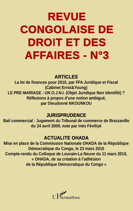 Revue congolaise de Droit et des Affaires: N0 3