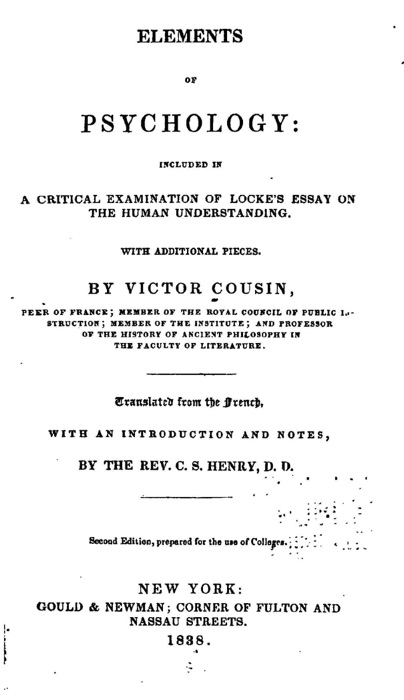 Elements of Psychology, Included in a Critical Examination of Locke's Essay on the Human Understanding