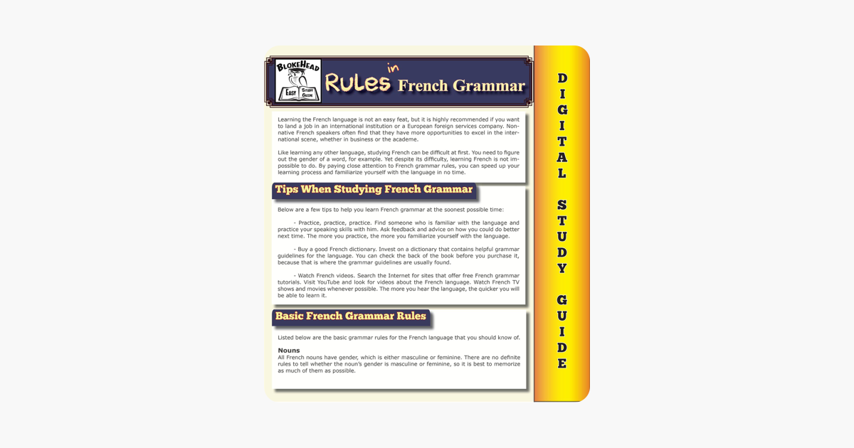 Rules In French Grammar Blokehead Easy Study Guide - 