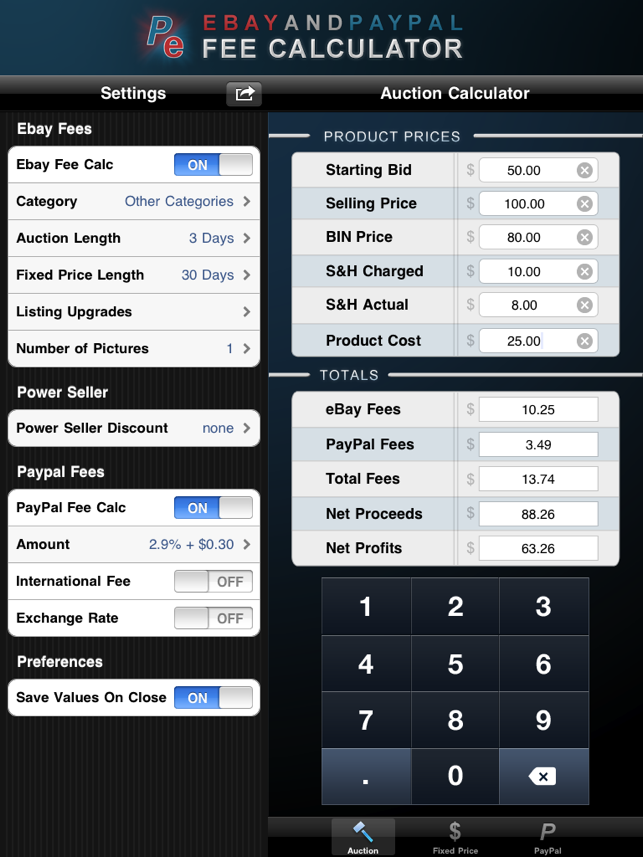 Fee Calculator HD for Ebay & PayPal