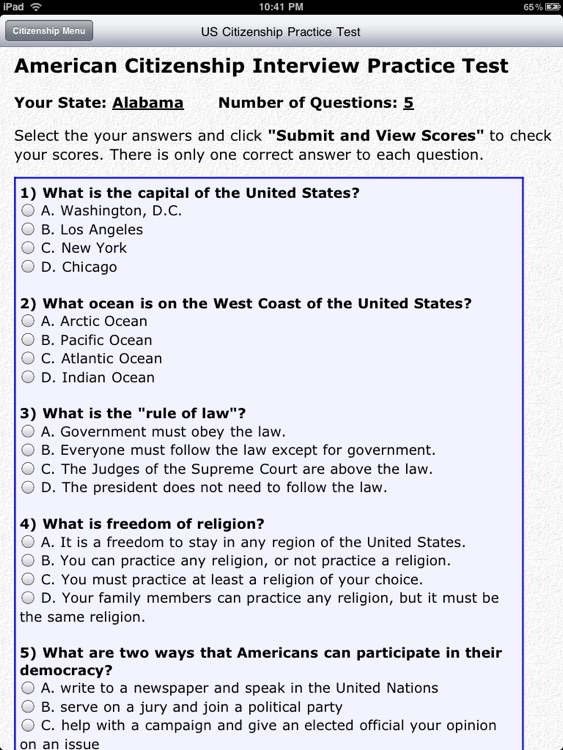 Free US Citizenship Test by