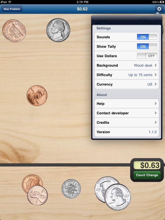 MakeChange - Money counting math game for iPad