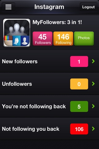 MyFollowers: 3 in 1! for Instagram, Twitter and Facebook screenshot 2