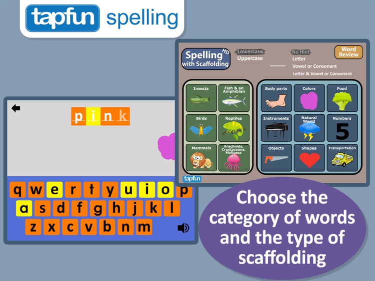 Spelling with Scaffolding for Speech Language Pathologists - Animals, Objects, Food and more