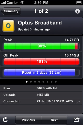 Optus compatible Mobile Phone and ISP Usage app Screenshot 2