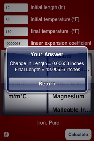 Thermal Expansion Calculator Lite screenshot 2