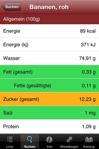 A-Z Lebensmittel- Nährwerte (Kcal, Vitamine und Mineralstoffe von Obst, Gemüse, Salat, Fisch, Fleisch, etc.) screenshot 3