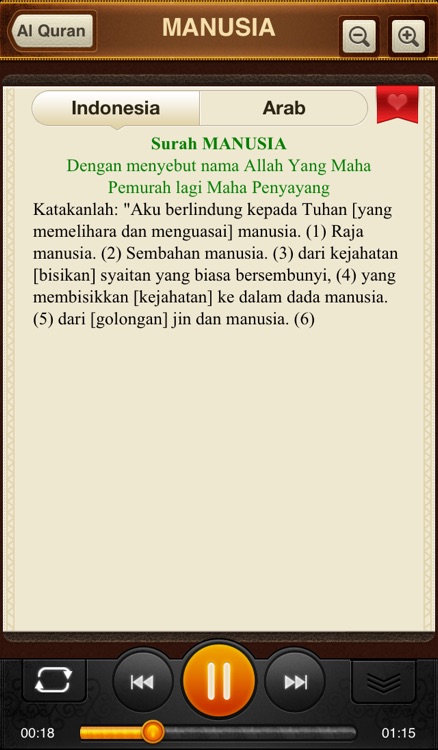 Al-Quran. 114 Surah. Audio dan teks (Bahasa Indonesia)