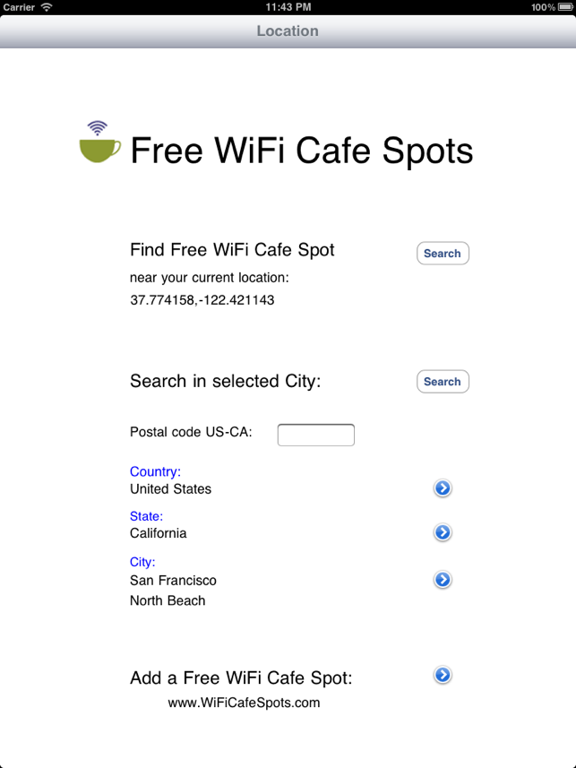 Free WiFi Cafe Spots for iPad