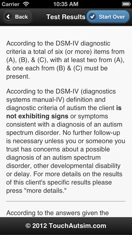 Autism Assessment - A questionnaire for the signs and symptoms of autism spectrum disorders screenshot-3