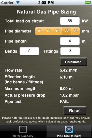 Gas Capacity Pipe Size Calc screenshot 4