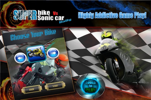 Superbike Vs Super Sonic Cars FREE : Tough Asphalt Track Moto Rally screenshot 2