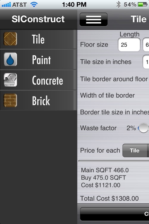 SiConstruct Construction Calculator