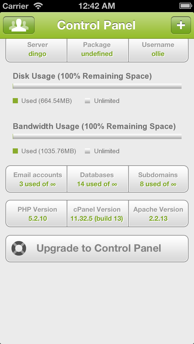 Control panel application