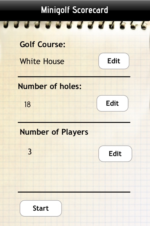 Miniature Golf Scorecard