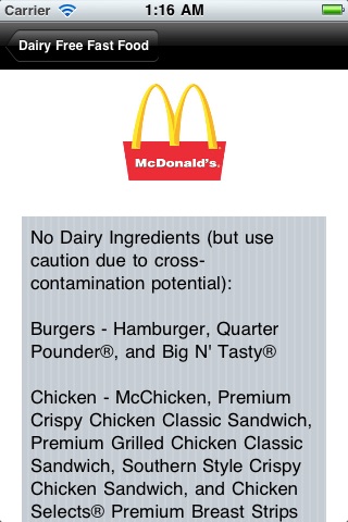 Dairy Free Fast Food