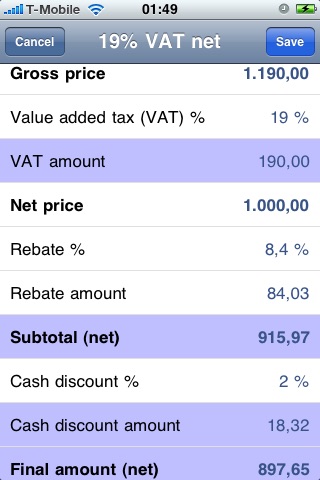 Tax and rebate calculator screenshot 2