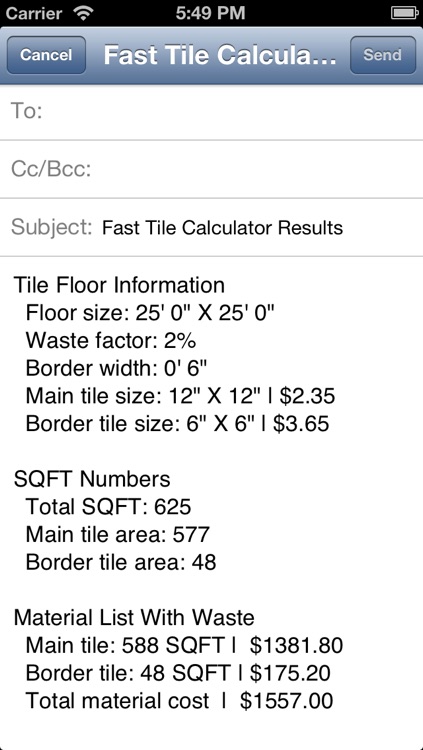 Fast Tile Calculator With In App Email