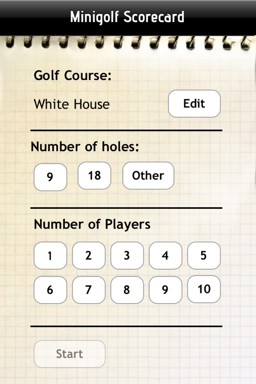 Miniature Golf Scorecard