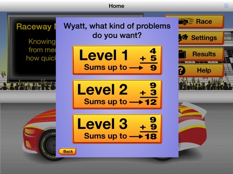 RE@L Raceway Math: Addition Facts screenshot 2