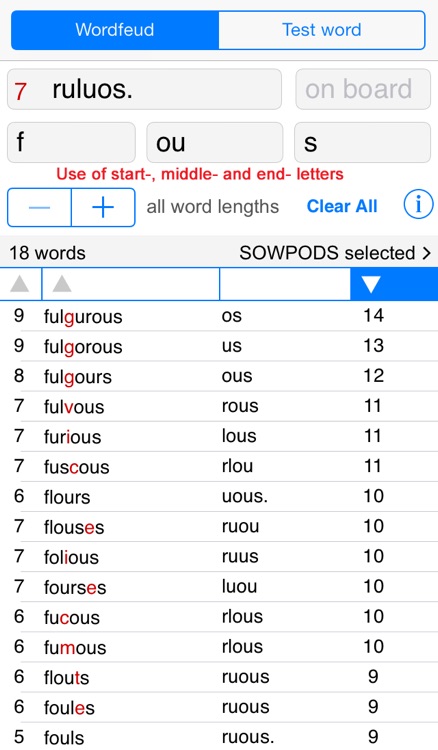 Words Finder Wordfeud/SOWPODS - find the best English words for Wordfeud, crossword and cryptogram