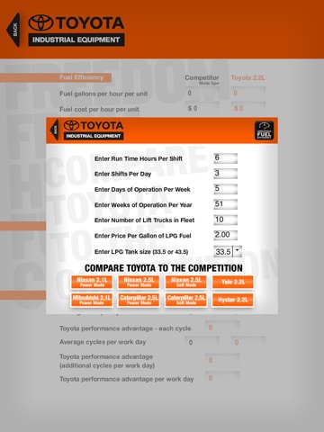 Toyota Forklift Fuel Efficiency Calculator screenshot 2