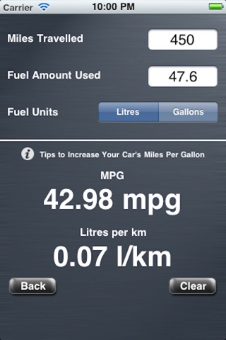 Fuel efficiency calculator screenshot 3