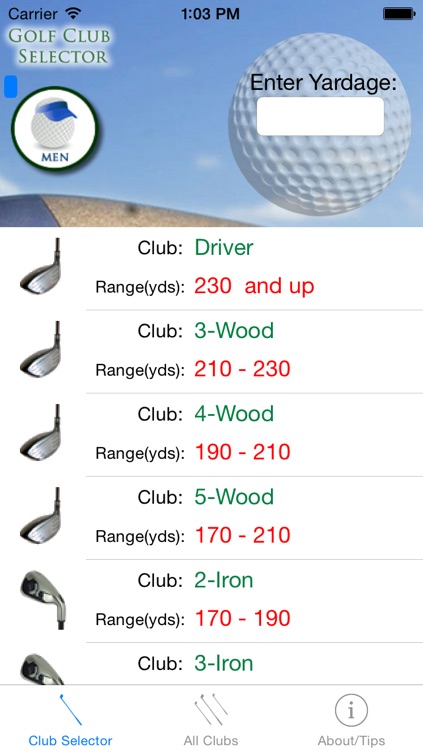 Golf Club Selector - The quickest way to use the correct club!