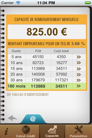 Mon Crédit - Tableau d'amortissement - Calcul de crédit immobilier, auto, conso... screenshot 4