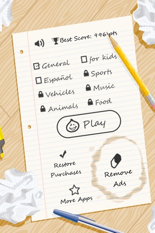 Paper Hangman - Free Classic Old School Doodle Hang Man Words Game with General, Sports, for Kids, Vehicles, Music, Animals, Food and Spanish Categories screenshot 2