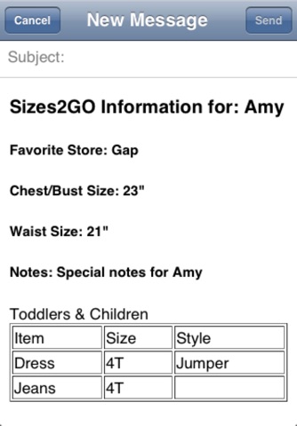 Sizes2GO screenshot 3