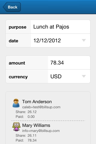 Billsup - split group expenses screenshot 2