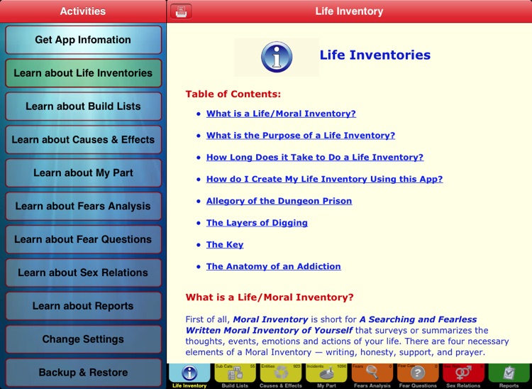 Life Inventory for iPad - 12 Step Moral Inventory