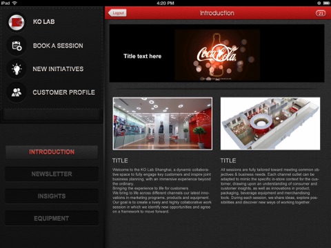 KO Lab & New Initiatives for iPad (可口可乐协作与创新中心综合信息平台iPad版) screenshot 2