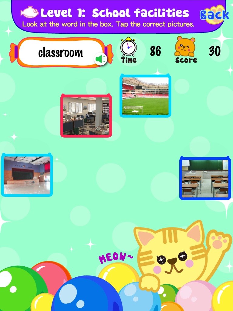 Vocabulary Catcher 5 - School Facilities, Seasons and Weather, Pets screenshot 2