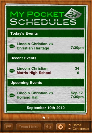 Lincoln Christian Football Edition for My Pocket Schedules screenshot 2