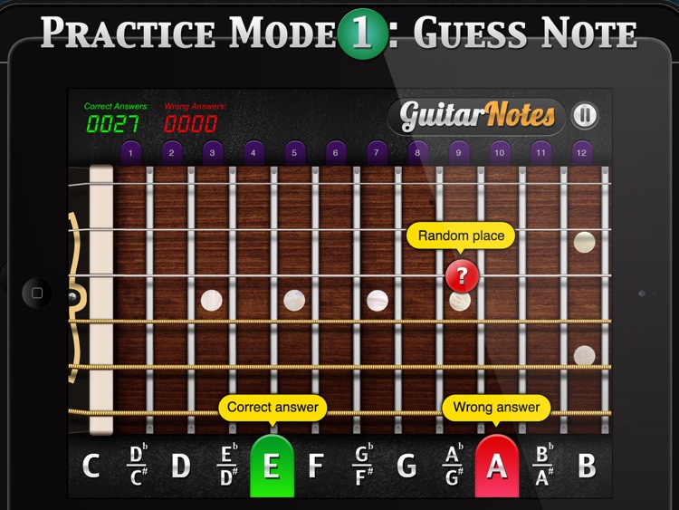 GuitarNotes - Guitar Fretboard Notes Trainer for iPad