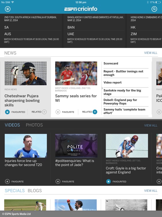 The ESPNcricinfo Cricket App for iPad